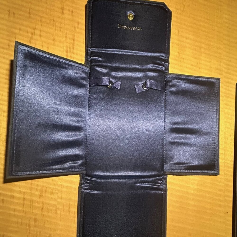Tiffany & Co. Black Suede Blue Satin Necklace Case